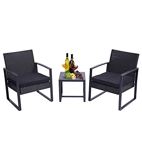 DUYHBAWRS 3 Pieces Patio Set Outdoor Wicker Furniture Sets Rattan Chair Conversation with Coffee Table for Yard