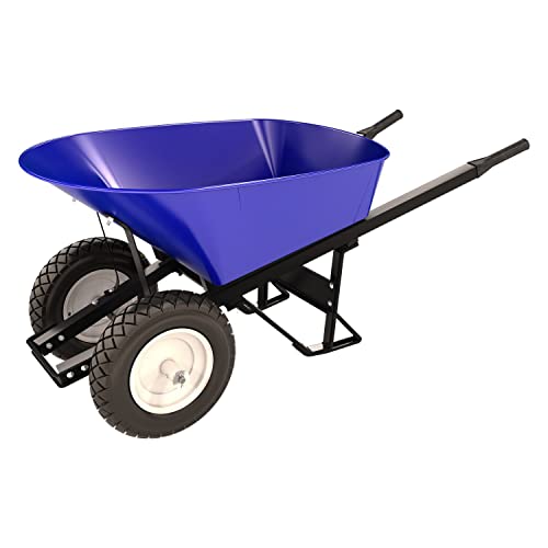 Bon Steel Tray Wheelbarrow 6 cu ft with Double Flat Free Tire and Steel Handles – 18 Gauge Deep Narrow Tray with Stabilizer for Heavy Duty Construction