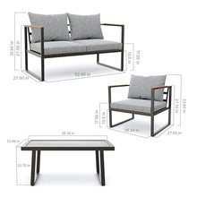 EAST OAK 4-Piece Courtyard Patio Furniture Set with Sofa and Tempered Glass Table, Black & Grey