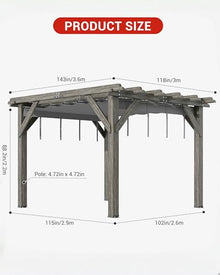DEXSO 10' x 12' Cedar Wood Pergola with Retractable Shade Canopy Charcoal Gray