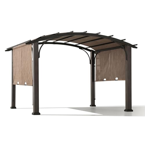 Sunjoy 10’ x 12’ Outdoor Steel Arched Pergola with Adjustable Canopy Tan