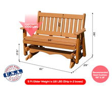 Amish Craftsmanship Made in USA 3-Person 5FT Plastic Poly Lumber Wood Glider Premium Colors HDPE with No wood fibers Memorial Patio Porch Glider Mission Series English design 1000 lbs Limit
