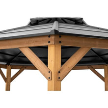 Sunjoy Ion Collection 13x13 ft Cedar Framed Octagon Wood Gazebo with Brown Steel Hardtop Roof
