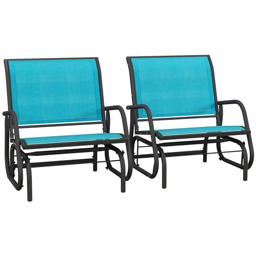 2-Pack Outdoor Glider Chairs, Steel Frame Rocking Chairs with Breathable Mesh, Smooth Gliding Motion for Patio, Garden, Poolside