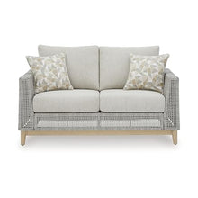 Benzara Yami 59 Inch Outdoor Loveseat with 2 Accent Pillows Gray and Brown