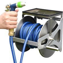 Heavy Duty Wall Mounted Hose Reel Truck with Storage Platform, Stainless Steel Small Pipe Manager, Garden Hose Reel (Hose Cart+30m Pipe)