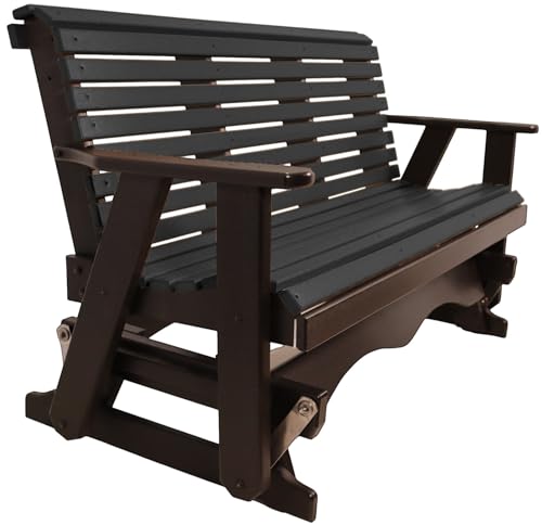 5 FT Black Amish-Made Porch Glider – 1000 lb Heavy-Duty Poly Lumber wood Roll Back Glider – USA Crafted HDPE Outdoor Seating Furniture - Stainless Steel Hardware – Smooth, Quiet Glide, Silent Comfort