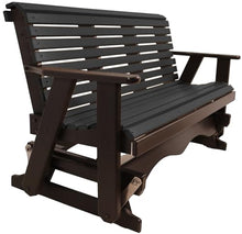 5 FT Black Amish-Made Porch Glider – 1000 lb Heavy-Duty Poly Lumber wood Roll Back Glider – USA Crafted HDPE Outdoor Seating Furniture - Stainless Steel Hardware – Smooth, Quiet Glide, Silent Comfort