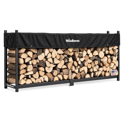 Woodhaven 10-ft Raised Firewood Rack Black w/Cover, 1/2 Cord|Made in USA