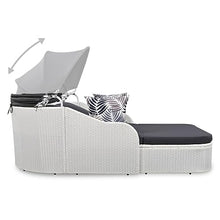 YWMLFZ 79.9" Outdoor Sunbed with Adjustable Canopy, Lounge, PE Rattan Daybed, White Wicker
