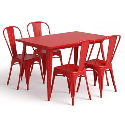 47" x 29" Metal Bistro Table Set – 5 Piece Indoor Outdoor Cafe Seating for Patio or Restaurant