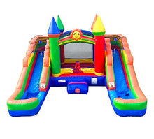 Pogo Bounce House Crossover Rainbow Inflatable Bounce House with Double Water Slides
