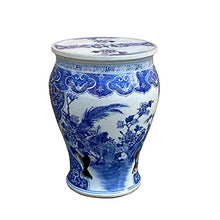 Orientliving Chinese Blue & White Porcelain Flower Birds Large Round Stool Table