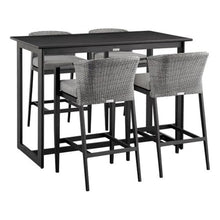 Armen Living Palma Outdoor Patio 5-Piece Bar Table Set Black with Grey Cushions
