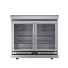 Outdoor Kitchen Island Double Door Beverage Refrigerator Cabinet Granite Countertop Undercounter Cooler Generous Capacity Wheels Glass Shelves Digital Control Patio Bar Storage Station Mobile (Silver)
