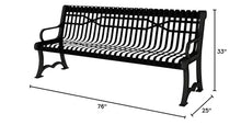 COATEDOUTDOORFURNITURE Bench, Black, Slatted, 4Ft, with Back, Portable