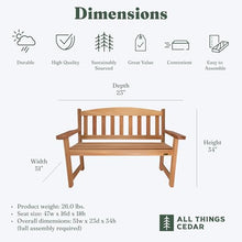All Things Cedar 51 Inch Wooden Garden Bench, Outdoor Patio Seating Chair, Natural