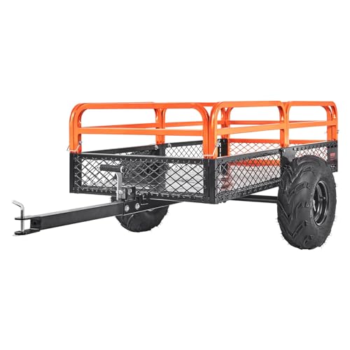 Heavy Duty Steel ATV Dump Trailer, 1500-Pound Load Capacity 15 Cubic Feet, Tow Behind Dump Cart Garden Trailer, with Removable Sides and 2 Tires, for Mowers, Tractors, ATV, UTV