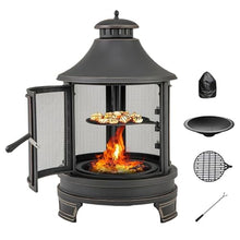 Naturalpowev 30in Fire Pit Outdoor Wood Burning Firepits Outdoor Fireplace with Cooking Grill Grate & Poker Fire Bowl, Patio Firepit for Garden, Backyard, BBQ