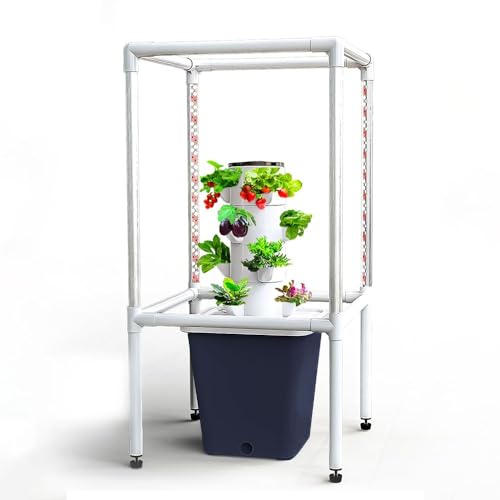Tower Garden Hydroponics Growing System, 20-30-Plant Indoor Vertical Garden with LED Timing Grow Light, Nursery Germination Kit with Pump and Movable Water Tank (No Seedlings Included) ( Color : Gris
