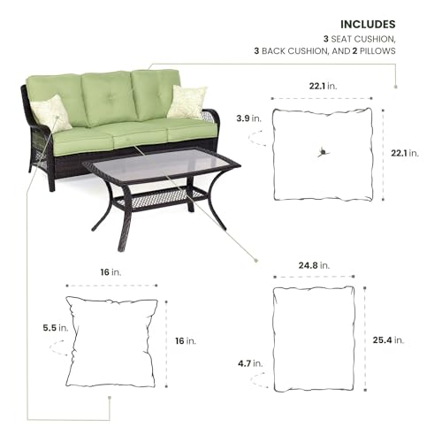 Hanover Green Replacement Orleans Sofa Set with Weather-Resistant Cushions and Accent Pillows