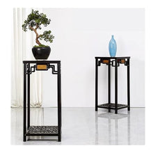 WOAITIANTIAN Vase Stand Openwork Carving Redwood with Marble Display Rack, Chinese Antique Style Plant Base