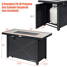 COSTWAY 42" Propane Fire Pit Table, 60,000 BTU Outdoor Rectangle Gas Fire Table W/Ceramic Tabletop, Lava Rock & PVC Cover Included, Stainless Steel Burner, Ideal for Backyard, Poolside