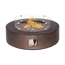 SUNBURY Outdoor Propane Burning Fire Pit, Circular Dark Brown Patio Fire Table 50,000 BTU w Lava Rocks, Glass Wind Guard, Waterproof Cover