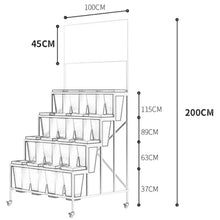 TBLOTYD 4 Tier Flower Display Stand with 16pcs Bucket, Heavy Duty Ladder Flower Indoor Outdoor Plant Shelf with Wheels, Tall Flower Cart Rolling Metal Raised Planter for Florist