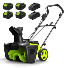 Goodbye Snow & Cords! 20V Brushless Snow Thrower with Non-Slip Gloves and Goggles for Uninterrupted Snow Clearing on Driveways, Patios, and Sidewalks 4 Batteries