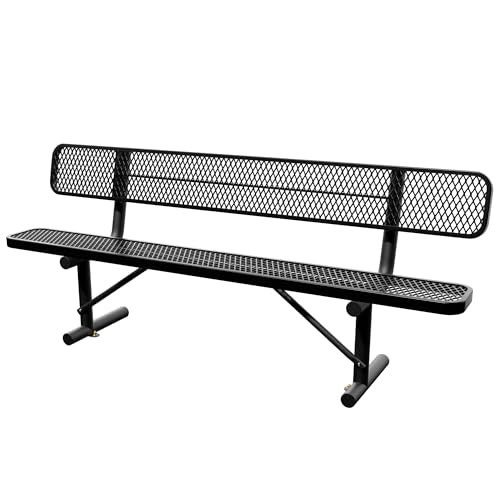 Sunnibety 8 Feet Heavy Duty Metal Park Bench for Outside, Outdoor Bench with Backrest & Portable Frame, Commercial Benches for Shopping Malls, Stores, Parks, Patios, Decks, Black