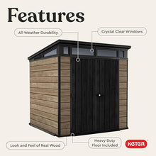 Keter Signature Collection 7x7 Ft All-Weather Storage Shed with Skylight, Window, Built-in Ventilation, & Lockable Double Doors, Ashwood