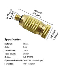 50PCS Brass Misting Nozzles High Pressure Mister Nozzles, Fog Nozzles Heads Micro-Mist Nozzles for Cooling System, Fog Nozzle Atomizing Mister Sprinkle for Patio Garden, 10/24 UNC Thread