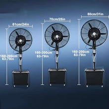 JCSRYD Outdoor Fans for Patios 10 Gallon Water Tank Portable Misting Fan with 90 Degree Oscillation, 3-Cooling Speed Misting Fan, Adjustable Height (Color : 220V, Size : 61cm/24in)