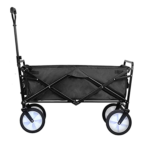 Outdoor Folding Utility Wagon Heavy Duty Garden Cart, Folding Wagon Utility Truck, Adjustable Handle, Portable Camping Trolley, Load-Bearing 80kg / 176lbs (Black)