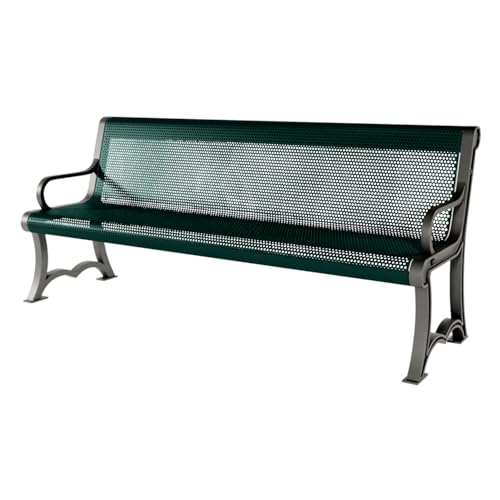 COATEDOUTDOORFURNITURE Bench, Dark Green, Punched, 6Ft, with Back