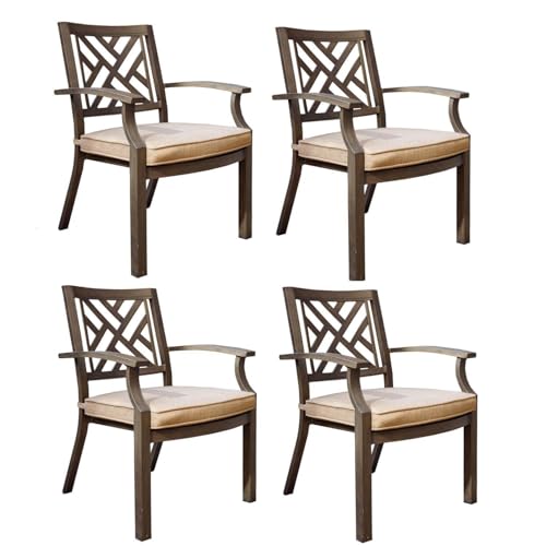 Darlee Brooklyn Aluminum 4 Pc Set Stackable Dining Chair Set in Multi Brown/Sesame
