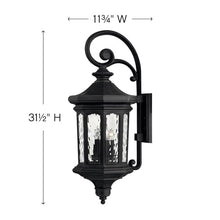 Hinkley Raley Large Wall Mount Outdoor Lantern, LEDs Included, Aluminum, Clear Water Glass Shade, Estate Series, Museum Black Finish