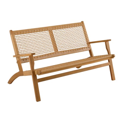 Alaterre Furniture Weyra Outdoor Loveseat - Weather-Resistant Eucalyptus Wood and Woven Wicker Outdoor Patio Loveseat - 2 Seater Patio Bench for Garden, Porch, Deck, or Poolside (Natural)