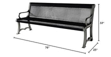 COATEDOUTDOORFURNITURE Bench, Black, Punched, 6Ft, with Back, Portable