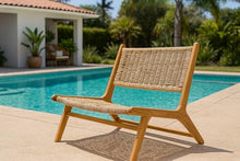 TeakCraft Teak Rattan Lounge Bench for 2 – Mid Century Modern Bench, Solid Teak Wood, Natural Rattan, Boho & Scandinavian Style Seating for Living Room, Bedroom, Patio – Easy Assembly, The Lyra