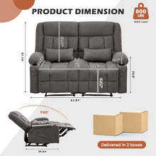 Massage Swivel Recliner Chair with Heat, Rocking, USB Port (loveseat Grey)