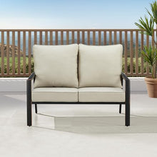 Oakland Living Black Aluminum Patio Deep Seating Outdoor Two Seater Loveseat with Light Grey Cushions