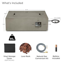 Real Flame Aegean 42in Rectangle Propane or Natural Gas Fire Pit Table, 50,000 BTU, Powder-Coated Steel, Push-Button Ignition, Lava Rock, Storage Cover, Stainless Steel Burner - Mist Gray