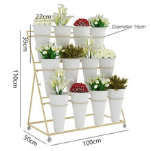 Flower Display stand s with Flower Buckets, Movable Plant Cart Shelf Cut Flowers Container Shelf, Metal Mobile Florist Bouquet stand for Flower Shop, Wrought Ir（Black Frame White Bucket-100×50×110cm）