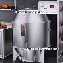 Smokers Barrel Grill Made of Stainless Steel with Thermometer and Middle Door for Travel Camping Picnic Patio Backyard 360° Circular Hanging Oven Portable Charcoal BBQ