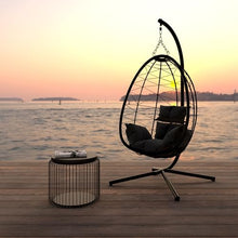 Ozarke Indoor Outdoor Swing Egg Floor Chair - Patio Rattan Wicker Hanging with Stand, Hammock for Bedroom, Porch, Balcony, Garden, Thickened Aluminum Alloy Steel Frame - 441lbs Weight Capacity (Black)