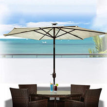 Round Garden Sun Parasol LED Lights Solar 2.7m Outdoor Patio Cafe Umbrella Crank Sunshade Aluminium