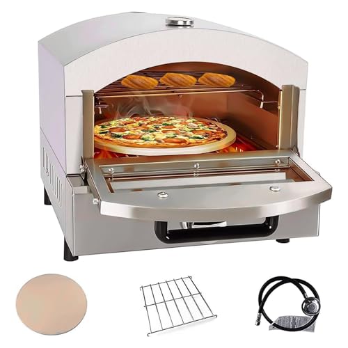 Gas Pizza Oven Outdoor 12" Pizza Oven with Built-in Thermometer, Portable Propane Pizza Oven for Outdoor Kitchen Stainless Steel Pizza Maker