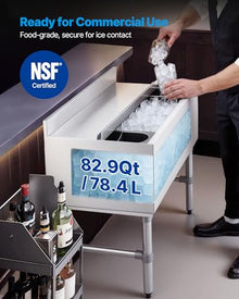 VEVOR Commercial Ice Bin, 82.9 Qt Max Capacity, 30 x 19 x 33 Inch Stainless Steel Ice Chest with Sliding Lid and Bottle Holders, Cooler Cart Cocktail Unit for Bar Restaurant Pub, NSF Certified
